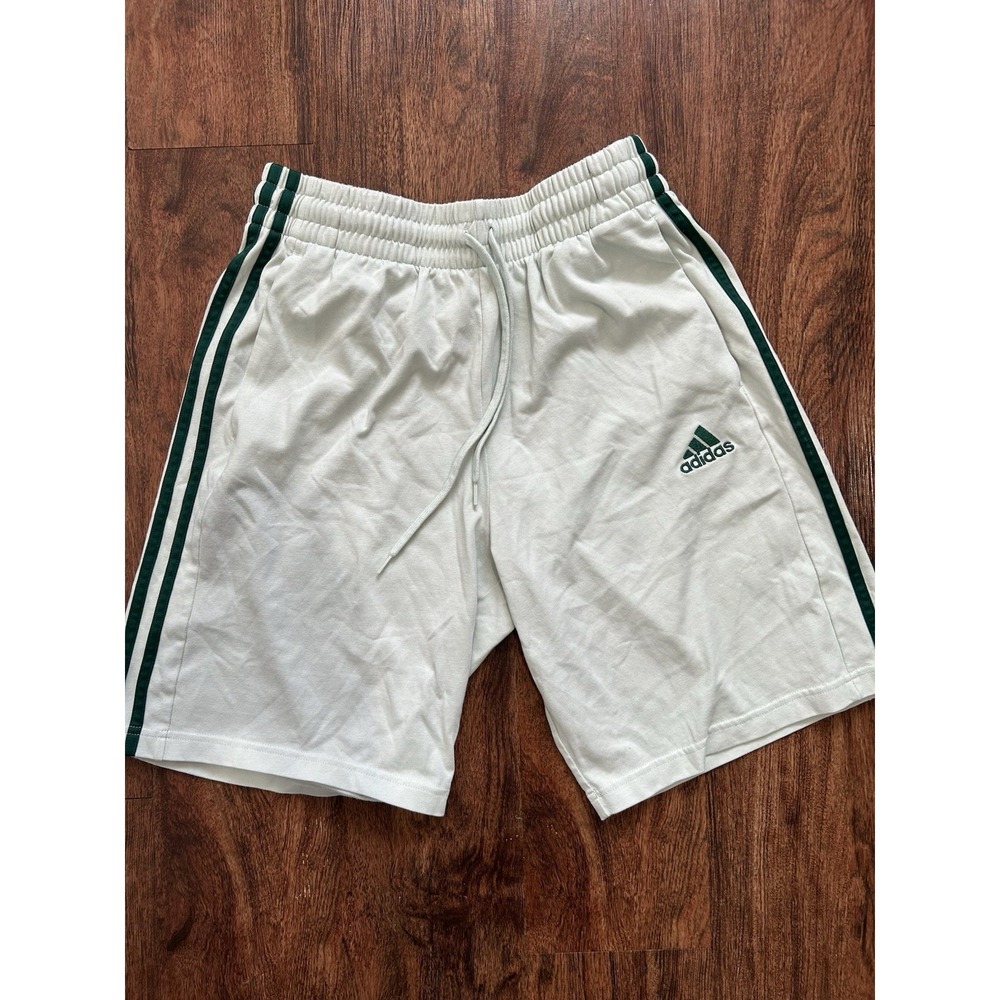 adidas Essentials 3-Stripe Shorts Mens Medium White Green French Terry